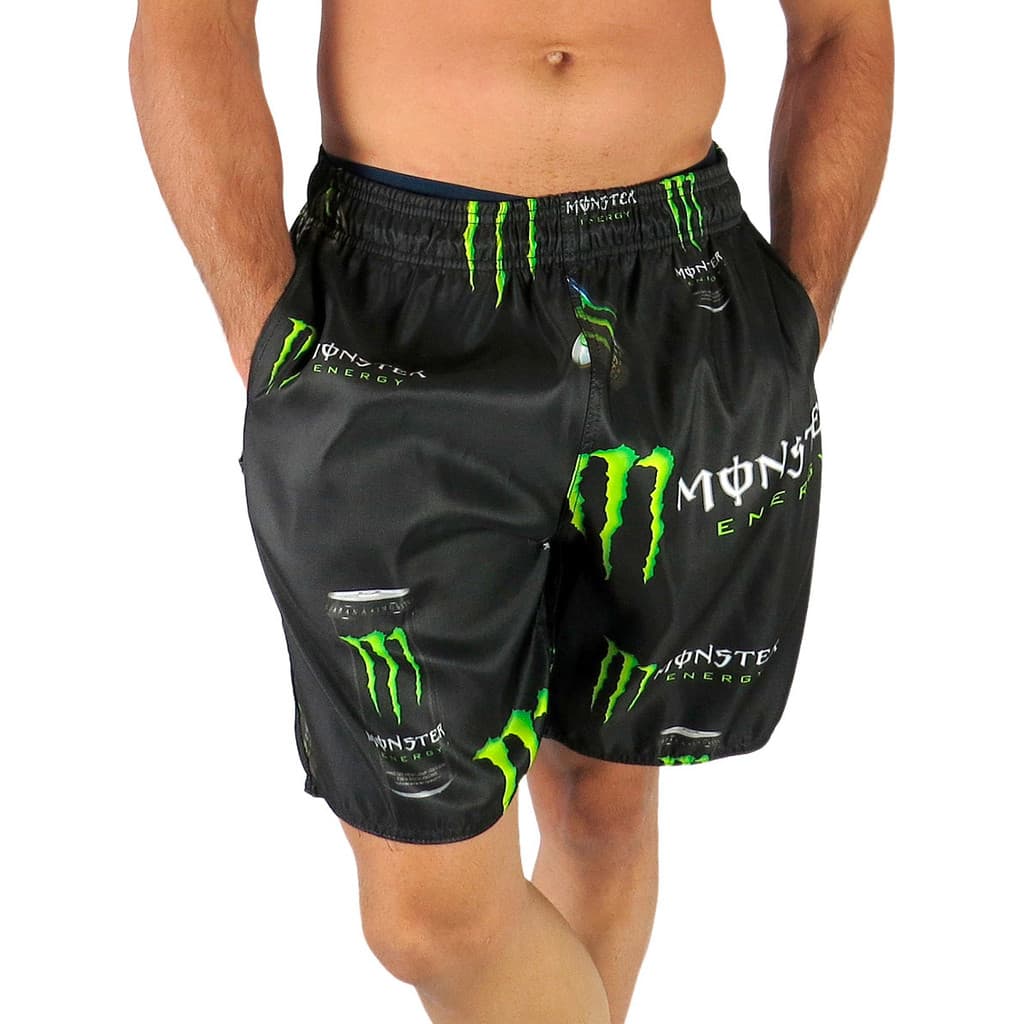 Short Praia Masculino Bebidas Monster Energetico Verão Tac Tel Bermuda elastano Bolso lateral