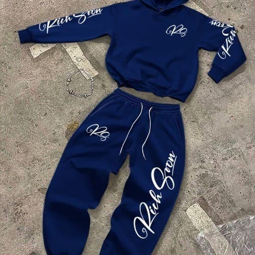 Manfinity EMRG Conjunto Casual de Moletom com Capuz e Calça Moletom com Estampa de Letra de Manga Comprida