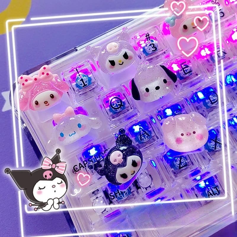 Diy Sanrio Translúcido Keycap Para Teclados Mecânicos De Eixo Cruzado Feminino Amor Kuromi Capa De Chave