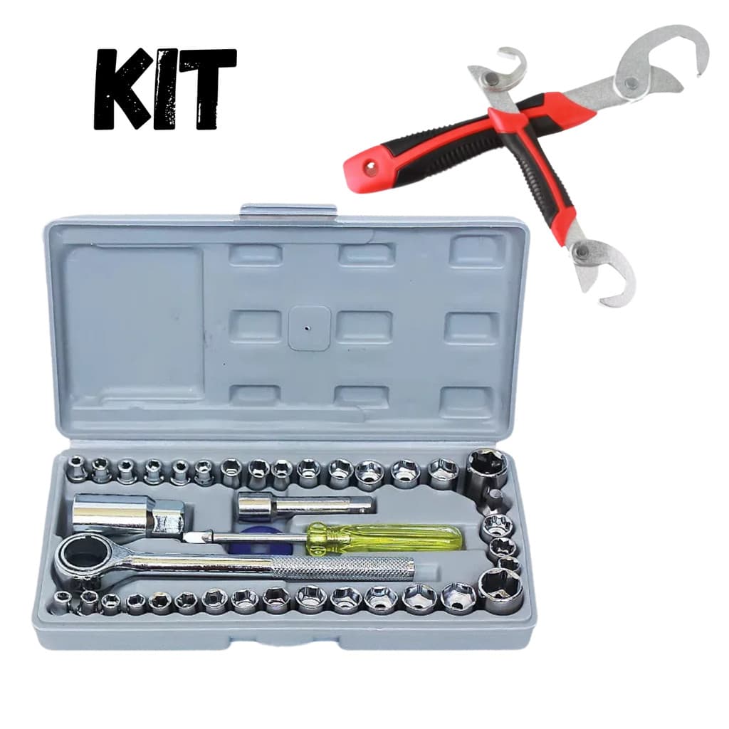 Kit Jogo Chave Catraca Reversível Soquetes 40 Peças + Chave Mágica ajustável