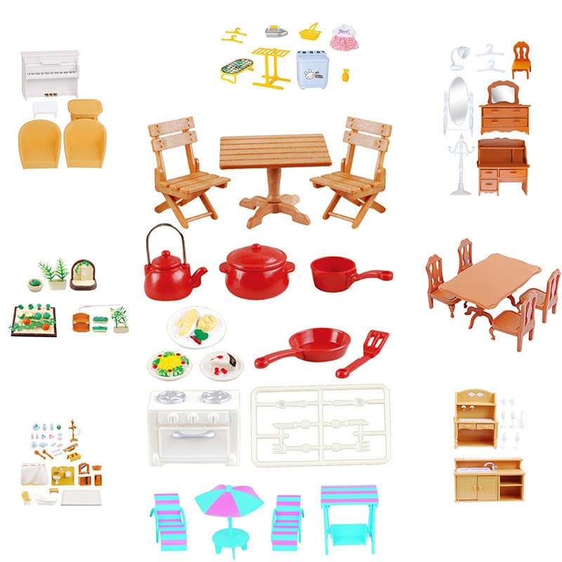 1/12 Dollhouse Forest Family Microfilm Móveis De Banheiro Cozinha Sala De Jantar Roupeiro Modelo Casa De Brinquedos Aniversário Menina Presente Montessori Doll House Mini Mesa