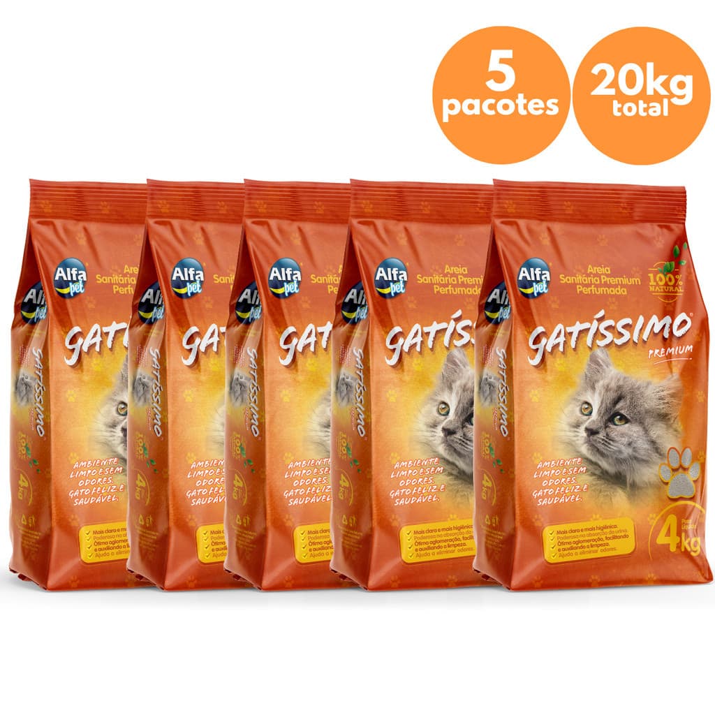 Kit 5un Areia Higiênica Sanitária Natural Gatissimo Perfumada 4kg para Gatos