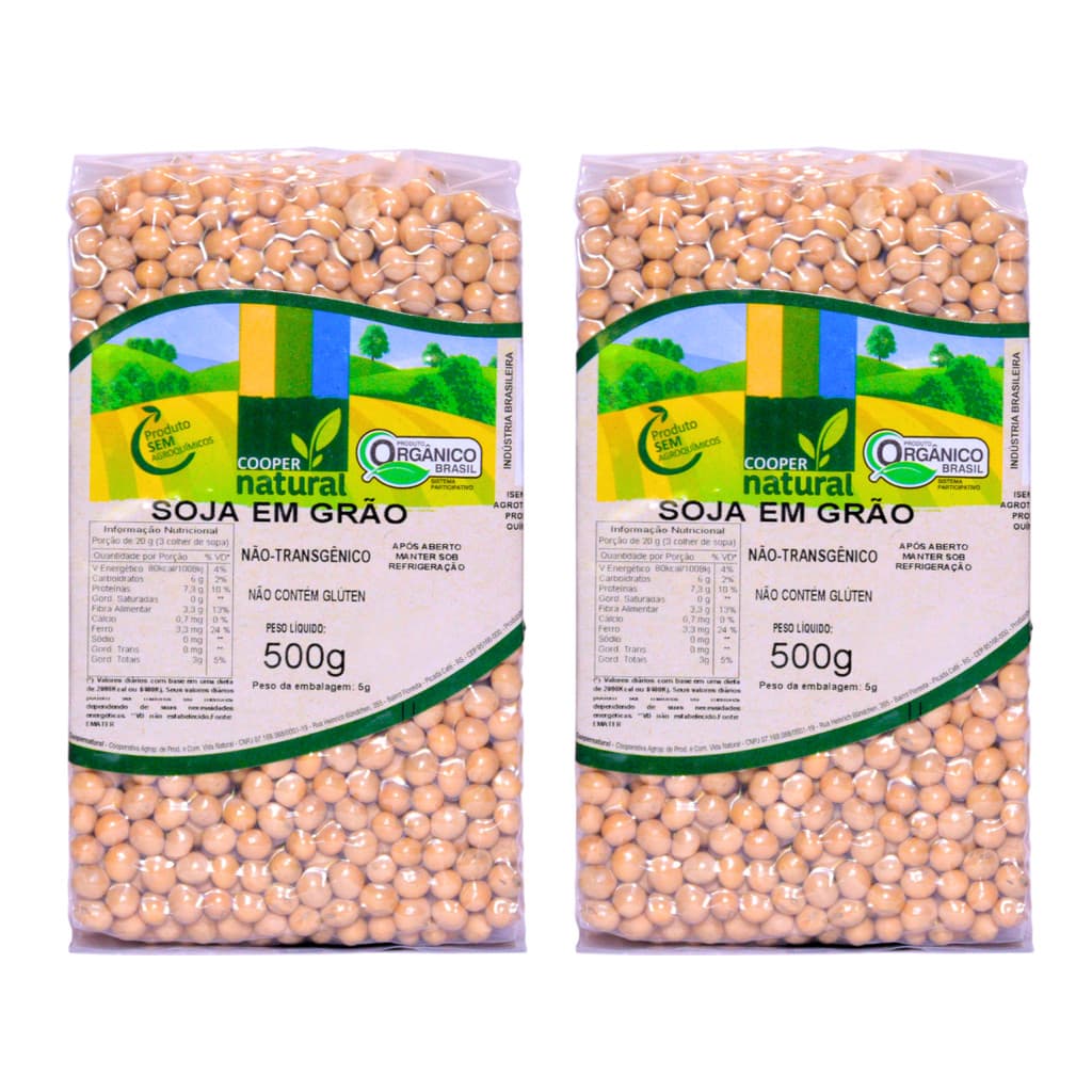 Kit 2 Soja Em Grãos Orgânica À Vácuo Coopernatural 500 g