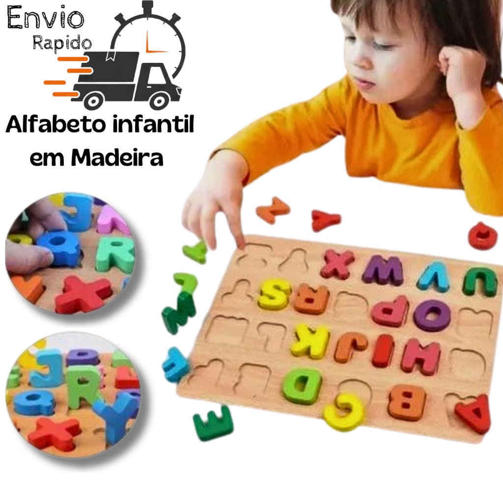 tabuleiro alfabeto em madeira educativo colorido brinquedo educativo alfabetização e Reforço escolar