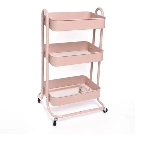 Carrinho Organizador Multiuso Para Cozinha Banheiro Estúdio Com 3 Prateleiras Metal Berlim Cor Rosa