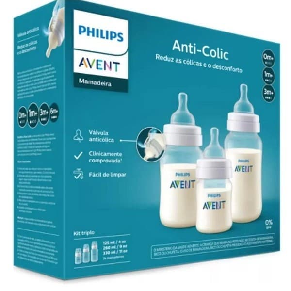 Kit 3 Mamadeiras ANTI-COLIC Classica 125ML 260ML 330M Philips AVENT SCY119/18