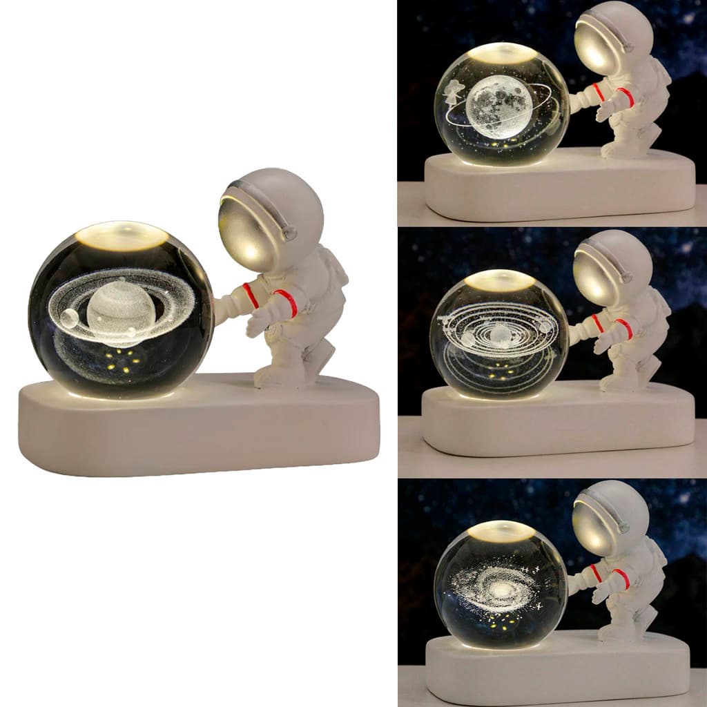 Luminária Astronauta DANTAS LED Globo de Vidro 3D USB Grande Abajur Decoração Quarto Presente Criança