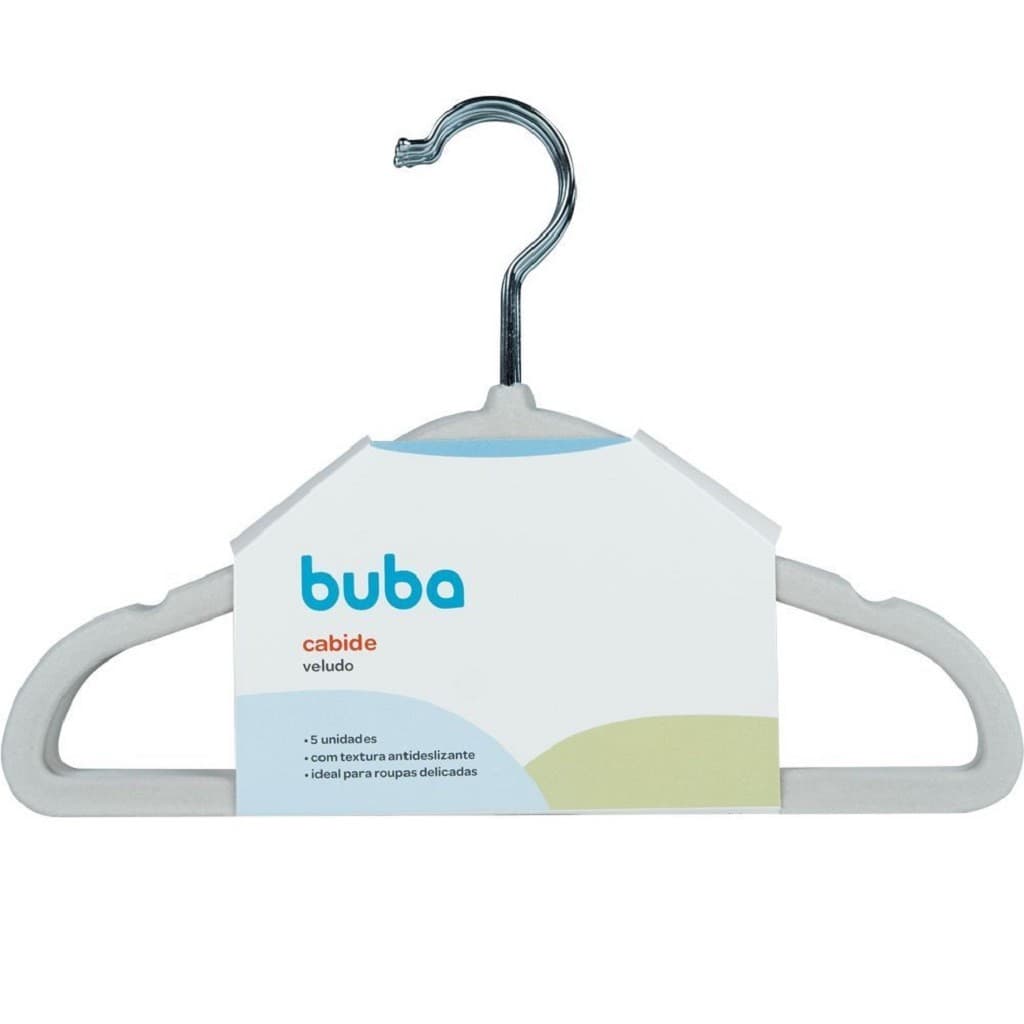 Kit 5 Cabides de Veludo Infantil Bebê Bege Buba Antideslizante para Roupas e Enxoval 10641