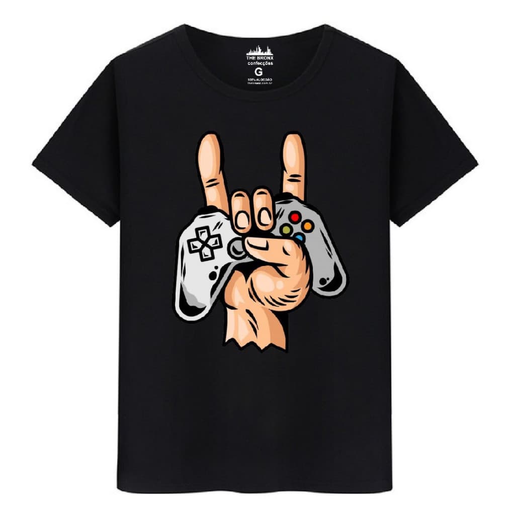 Camiseta Masculina Algodão Premium Mão Controle Vídeo Game