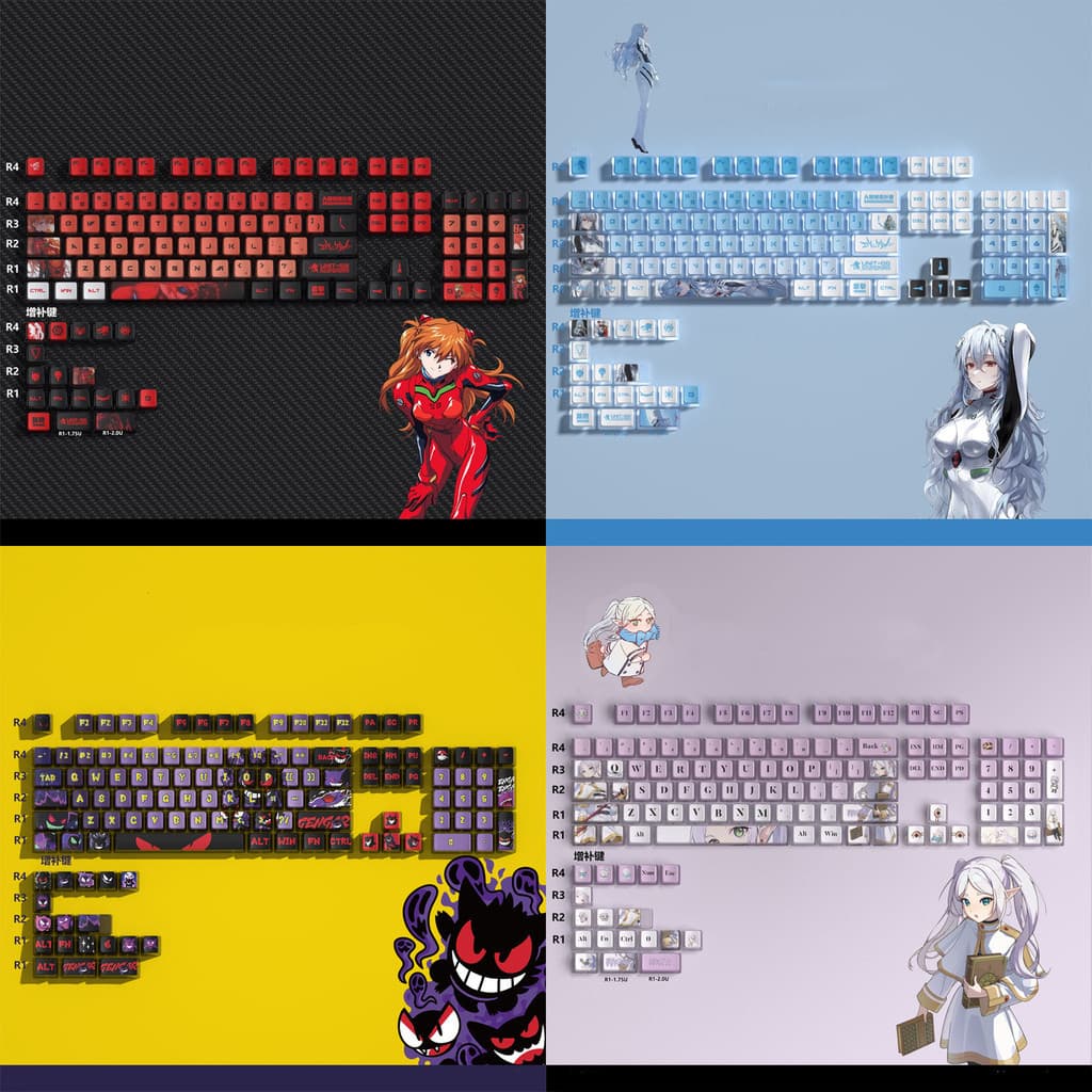 Pokemon Gengar Pudding Keycap Perfil OEM PBT EVA Asuka Kuromi Frieren CSGO Teclado Mecânico De Quatro Lados De Transmissão De Luz Sublimação De Tinta Keycaps Cool Anime 116
