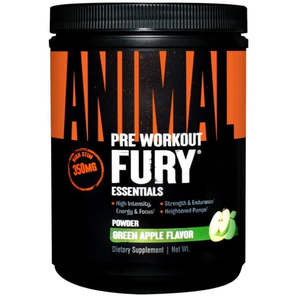 Novo Pré Treino Animal Fury Pote Maior 450g - Pré Workout Universal Sabor Maçã Verde 450g