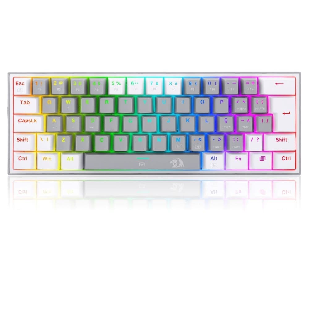 TECLADO MECANICO GAMER FIZZ RGB SWITCH BLUE REDRAGON K617-RGB-GW CINZA E BRANCO