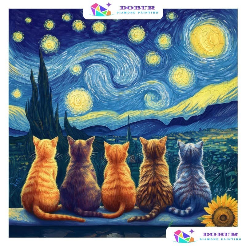 DOBUR | Conjunto De Pintura Diamante Céu Estrelado E Gato 5D DIY Redondo/Quadrado Completo Broca Lona Com Número Artesan