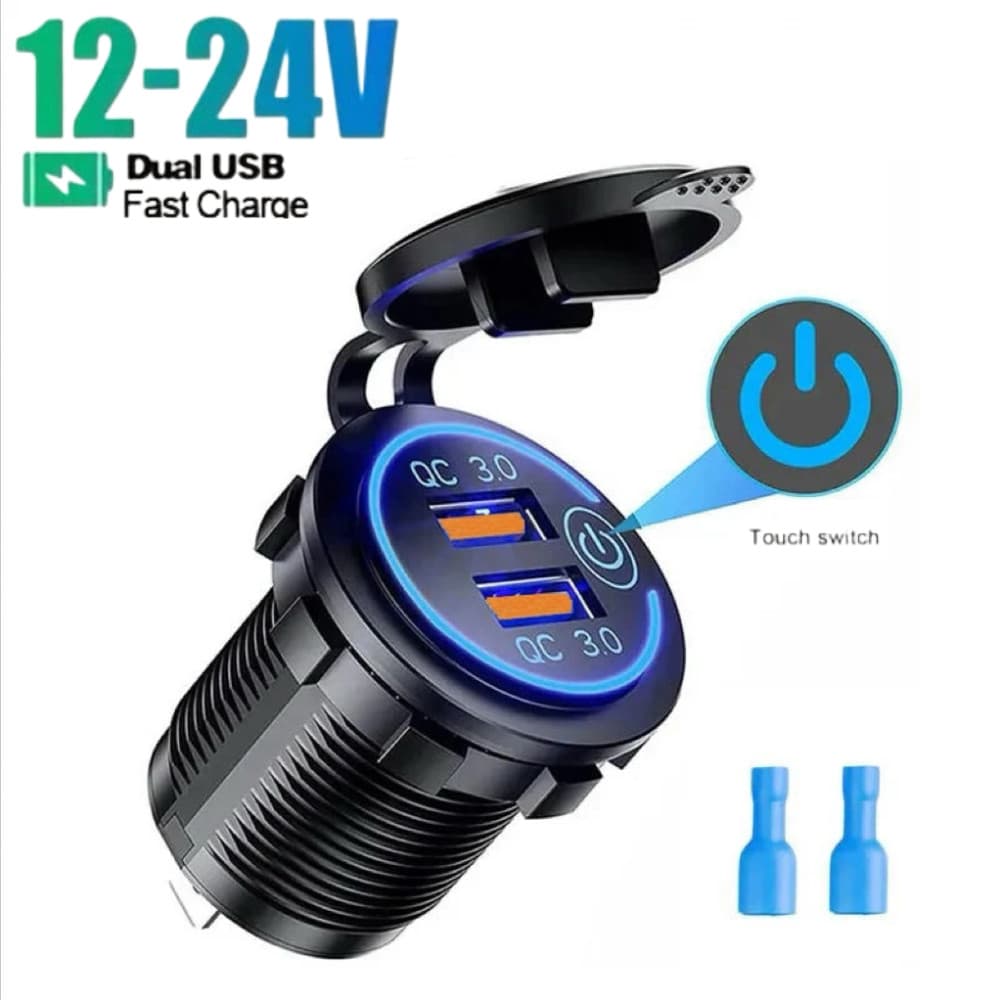Tomada De Alimentação Dupla QC 3.0 Carregador Rápido USB Duplo Para Carro 12V/24V À Prova D'água Com Interruptor LED Adaptador De Carga Rápida Motocicleta