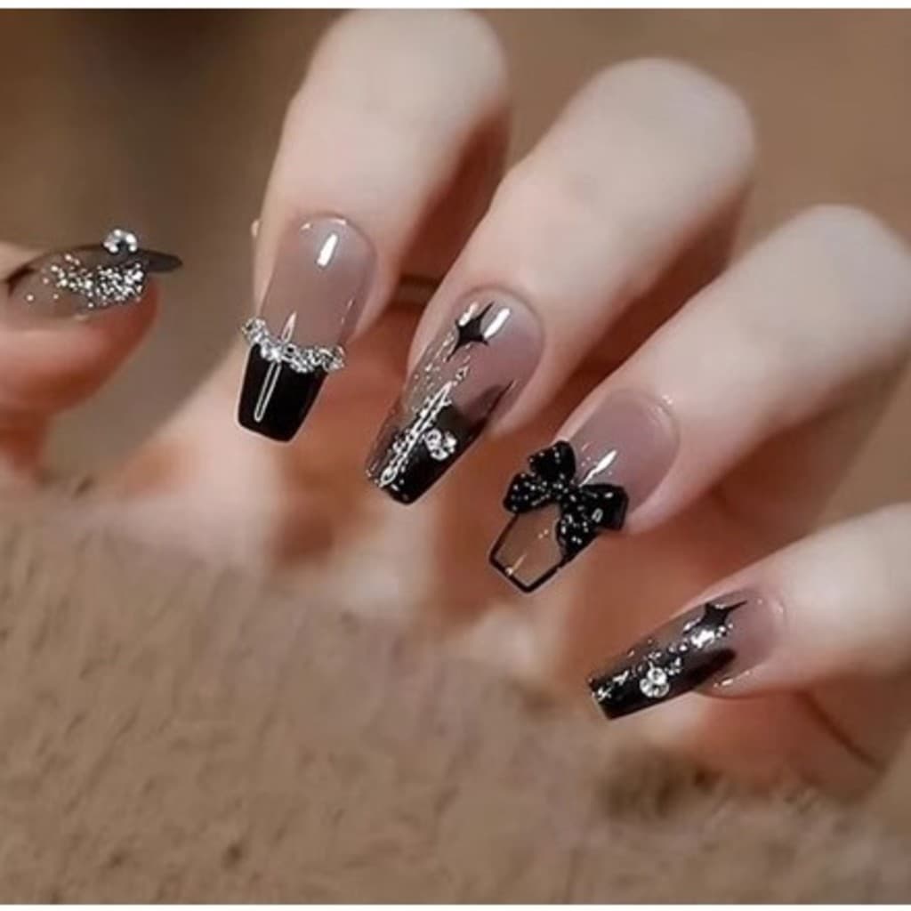 KIT 24/48/72 Unhas C/Cola Postiça Decorada Glitter Bailarina Quadrada Amendoada Francesinha Pintada Unha-INLIS ANA