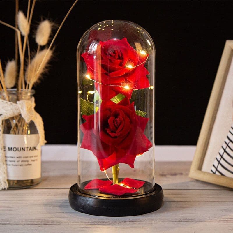 A Rosa Encantada Luminária Abajur com LED Inspirada na A Bela e A Fera e no O Pequeno Príncipe A Rosa Eterna Aveludada