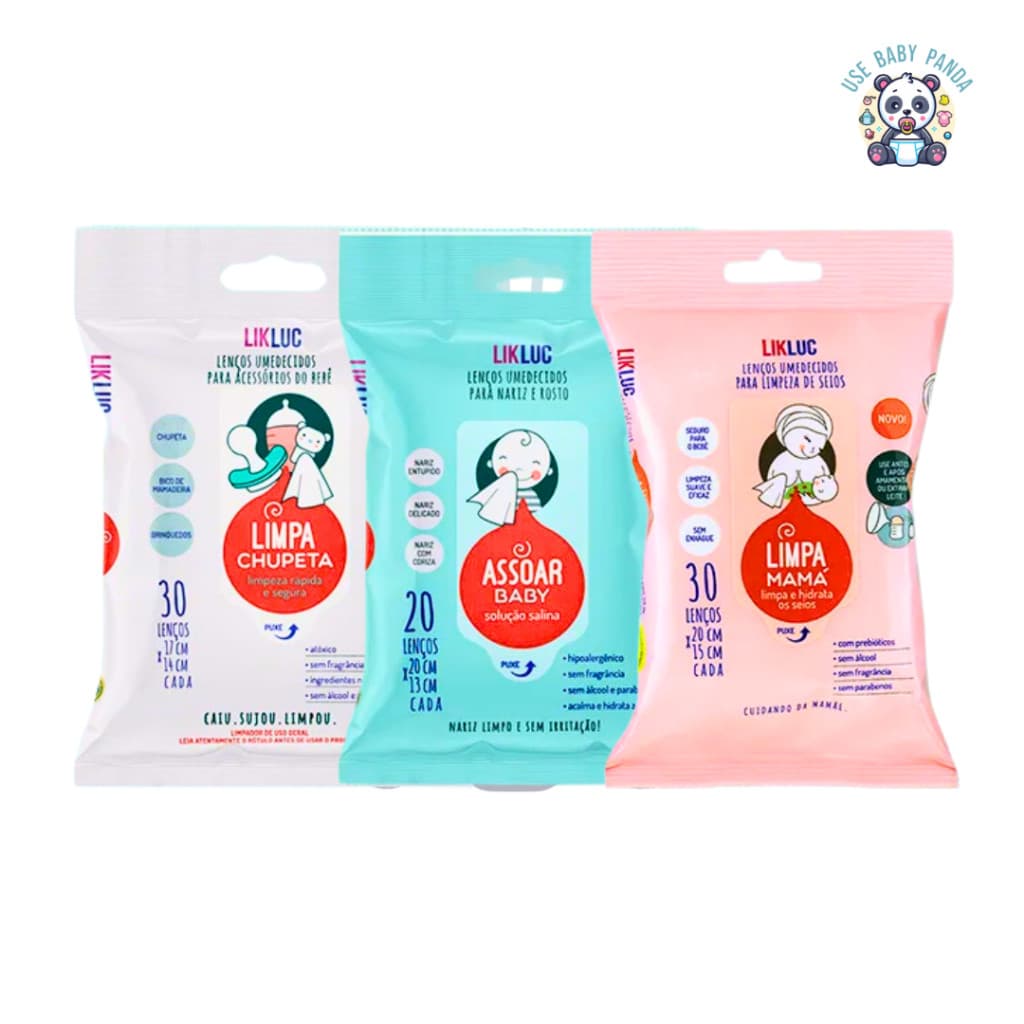 Kit Lenços Umedecidos Limpa Chupeta Limpa Mamá e Assoar Baby Limpa Bico Lenços para Limpeza Acessórios de Bebê LikLuc