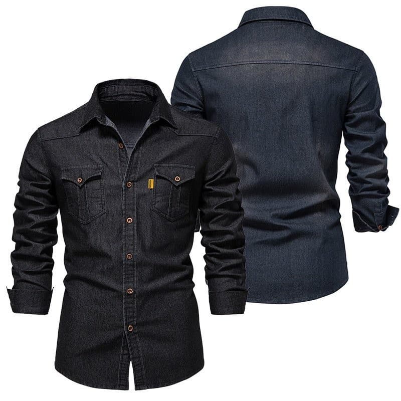 Camisa Jeans Slim Fit dos homens de alta Qualidade Com Botão Bolsos De Manga Longa Para A Primavera Outono Casual Social