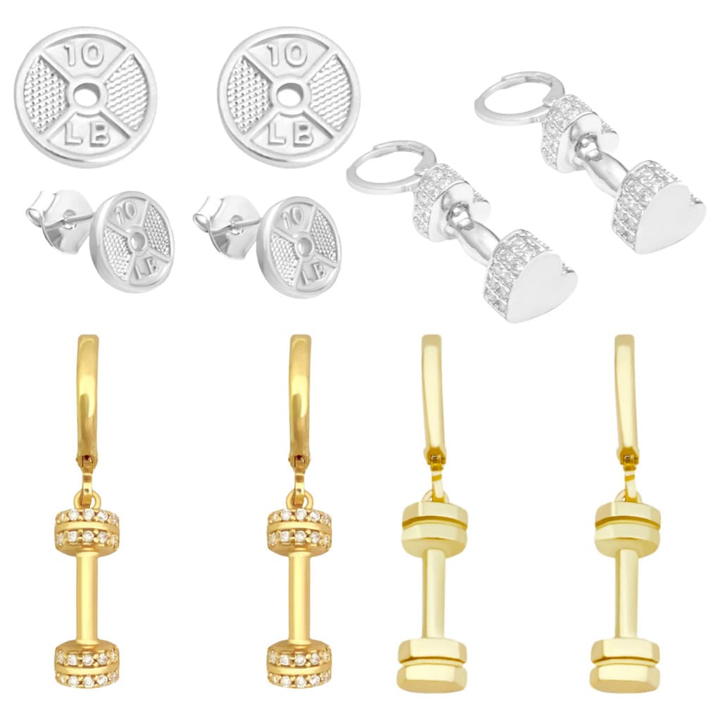 Brinco Cravejado Feminino De Academia Halter Anilha Fitness Banhado a Ouro 18K/Prata 925