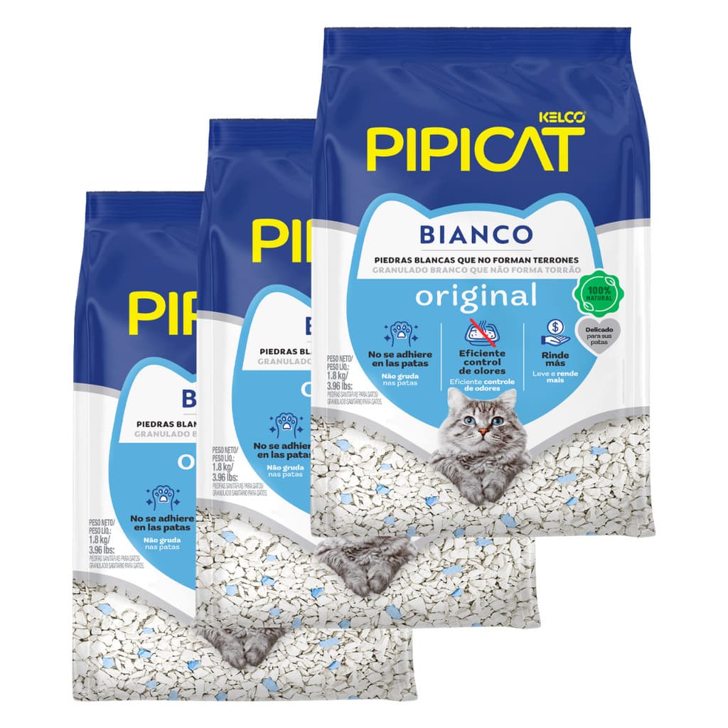 Kit 3 Areia Sanitária Pipicat Bianco Granulado Kelco 1,8kg