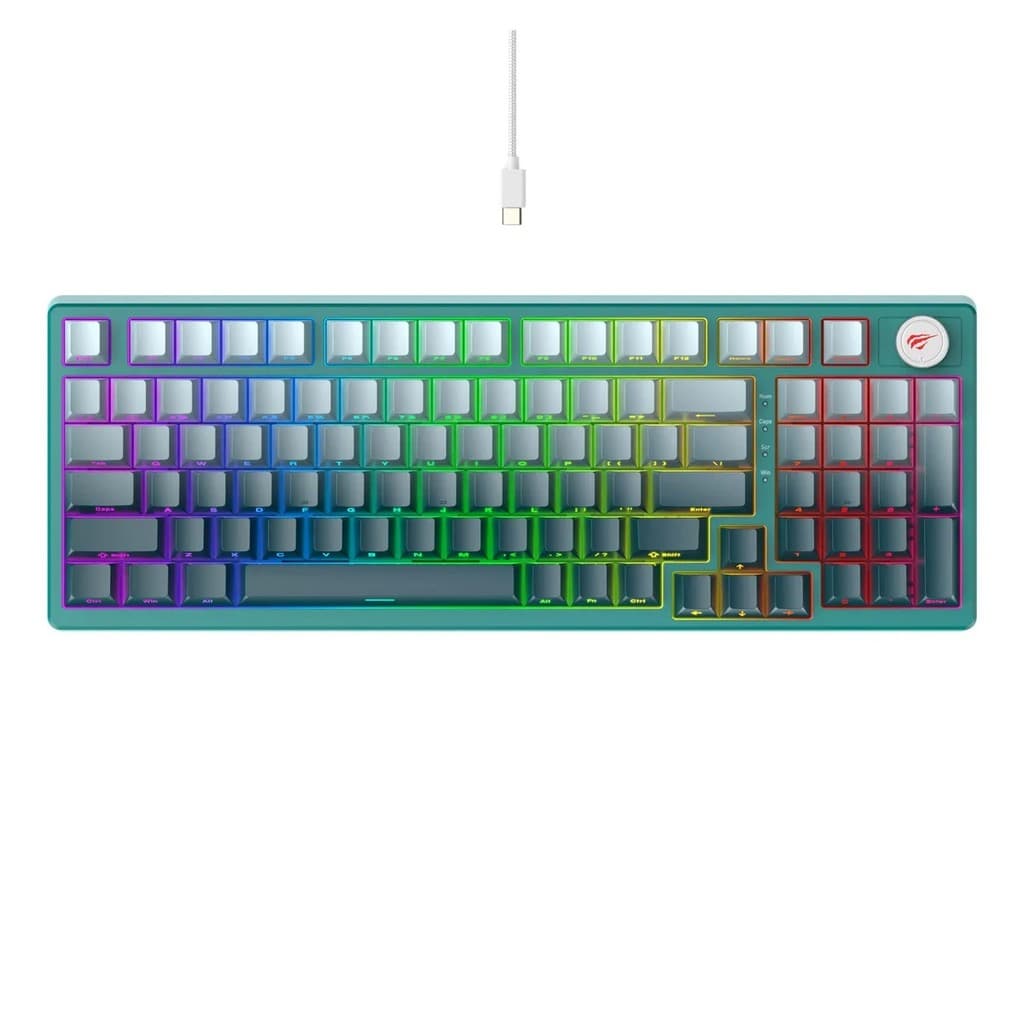 Teclado Gamer Havit Kb899l Mecânico Rgb Verde Idioma Inglês Internacional