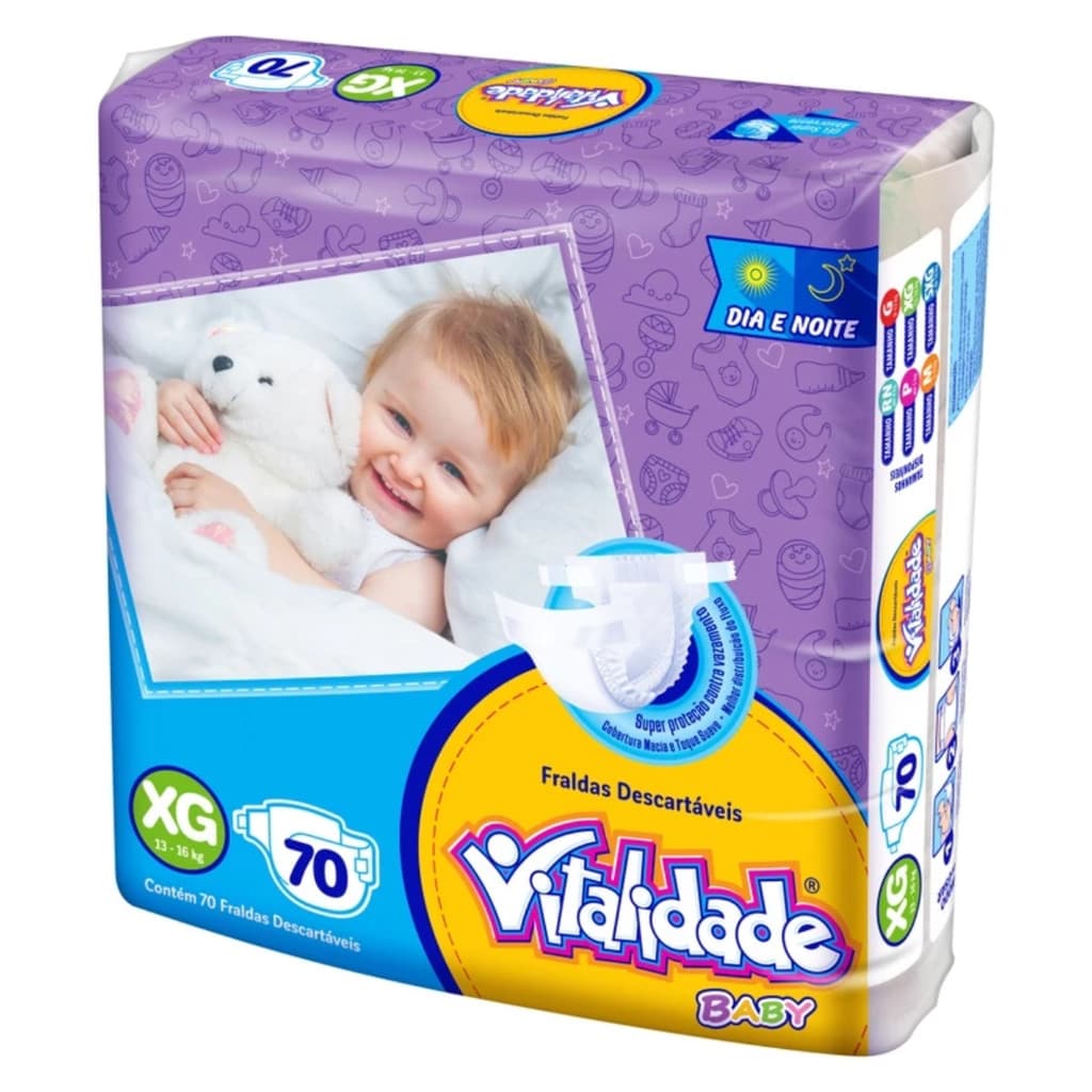 Fralda Destartável Pacotão Vitalidade Baby Hiper - Tamanho XG - 70 Unidades