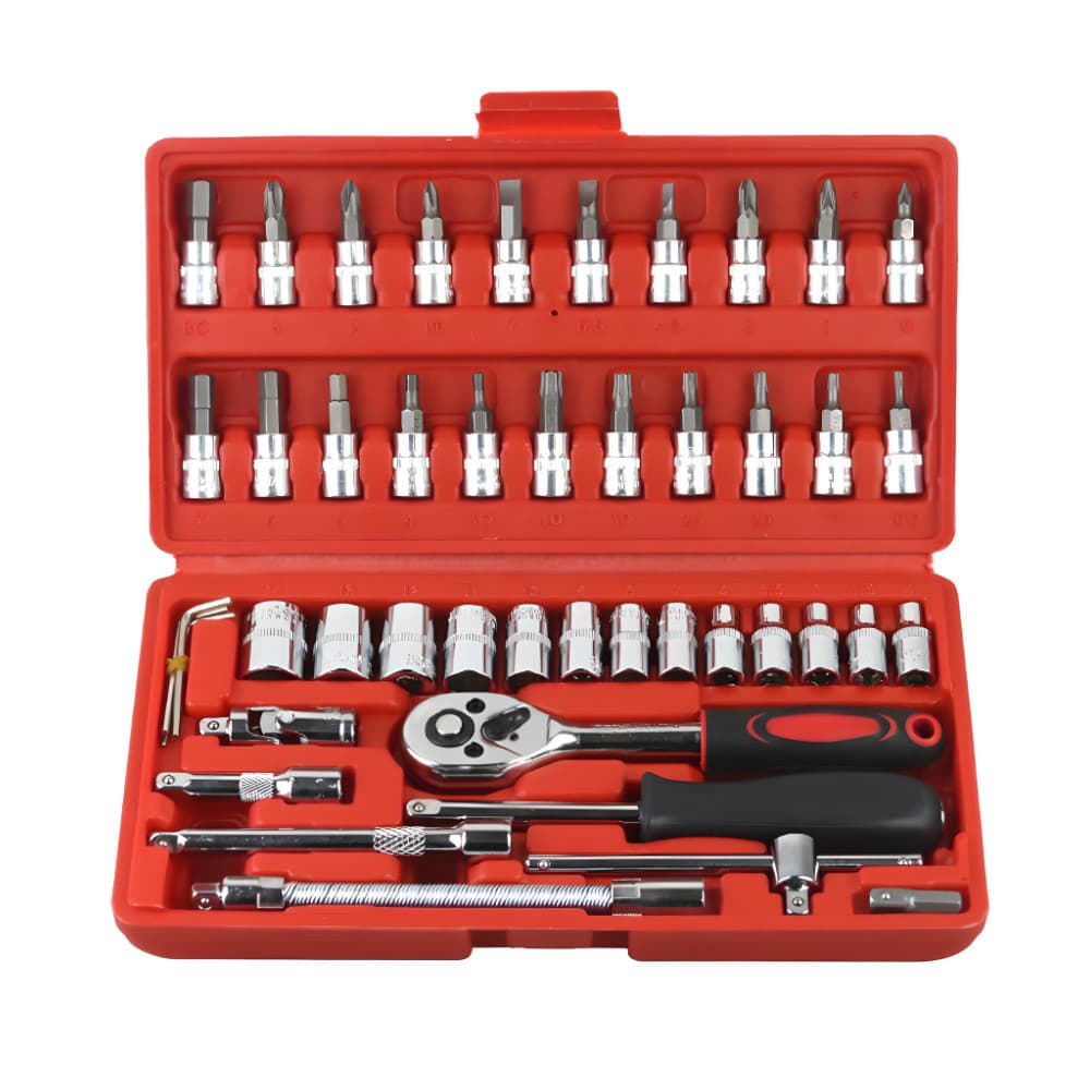 Kit Ferramentas Completo Catraca Jogo De Chave Soquete Maleta De Ferramenta Soquetes 46 Peças