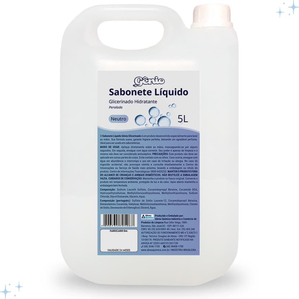 Sabonete Liquido Neutro 5 Litros C/ Hidratante Sem fragrância