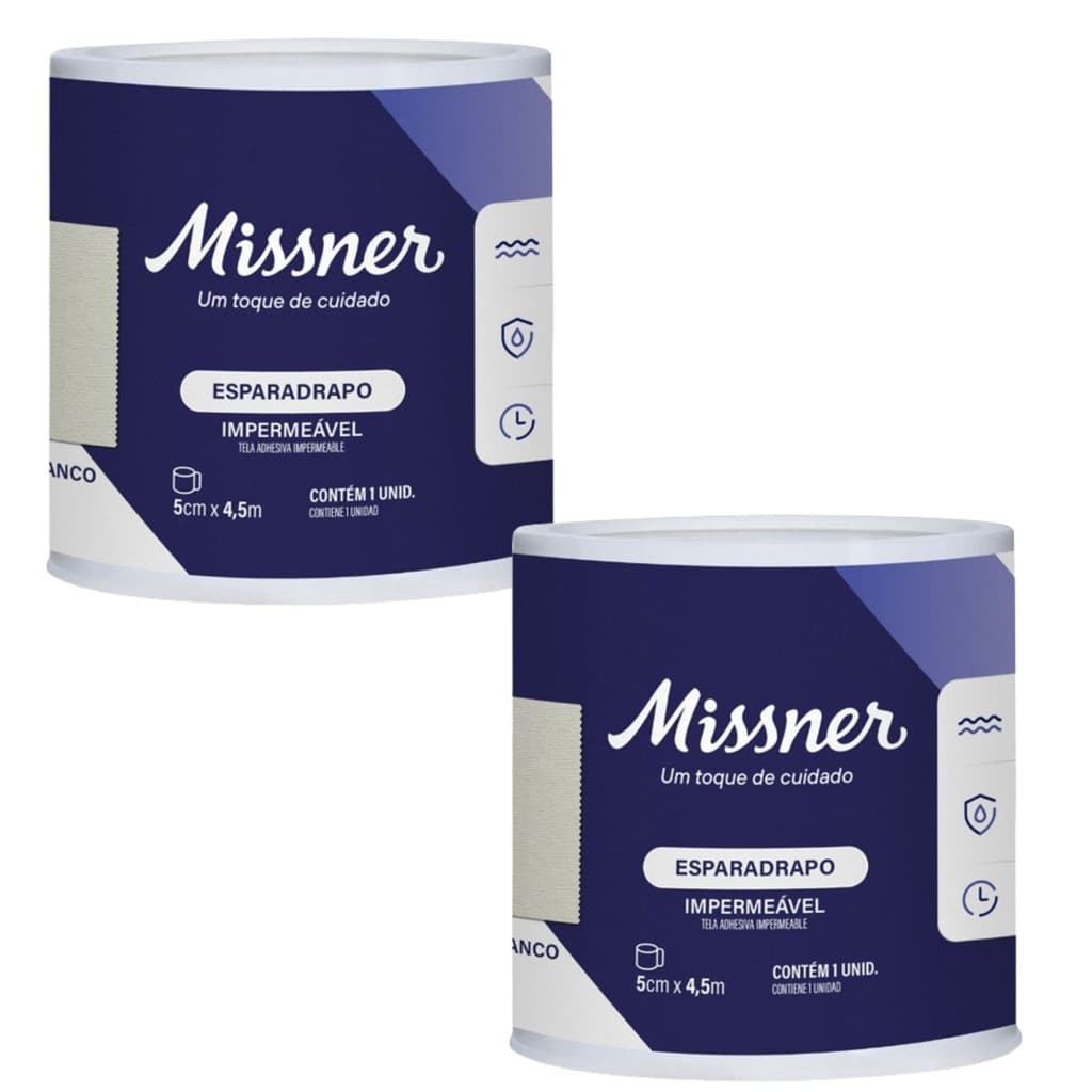 Kit 2 Esparadrapo Impermeável Branco 5cm X 4,5m - Missner