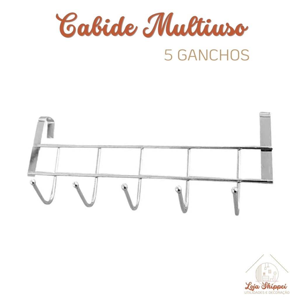 Cabide Multiuso 5 Ganchos Porta Armário Cozinha Banheiro Prata