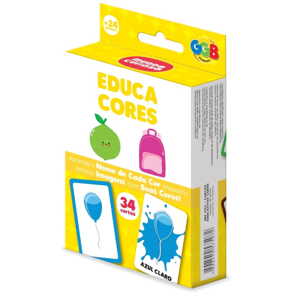 JOGO EDUCA CORES 34 CARTAS GGB BRINQUEDOS MESA IMAGENS REAL NOMES EDUCATIVO COR FAMÍLIA CRIANÇAS 