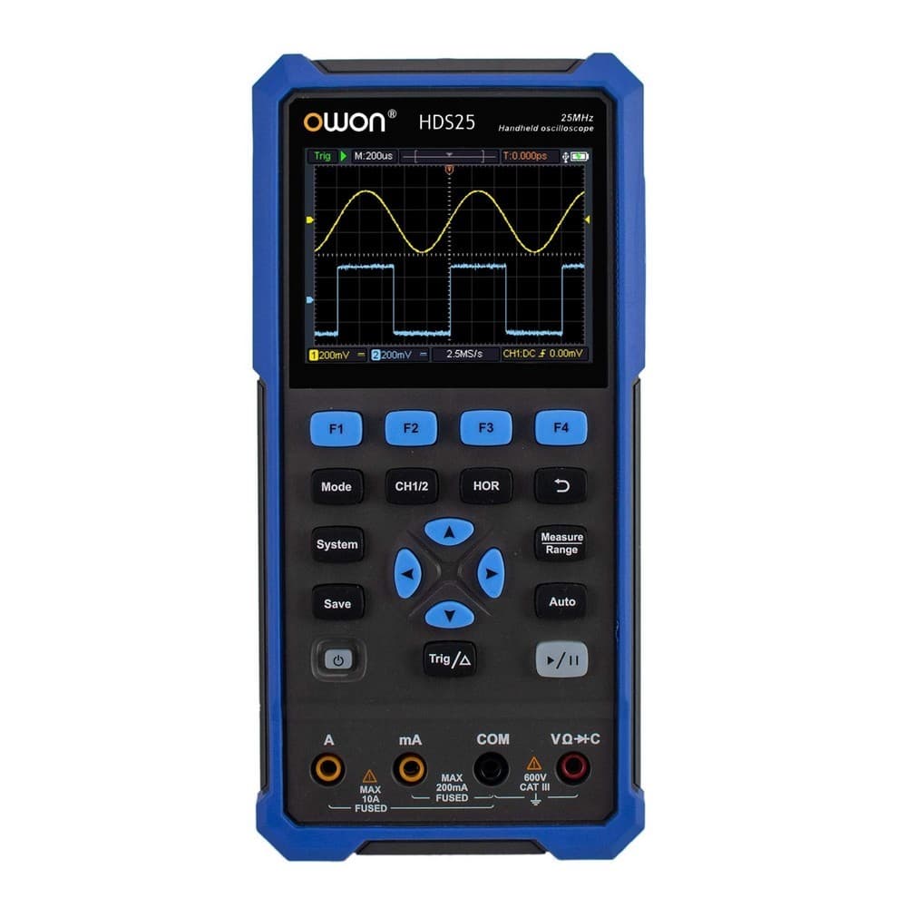 Osciloscópio Digital Portátil 25MHz 2 Canais com Multímetro Owon HDS25