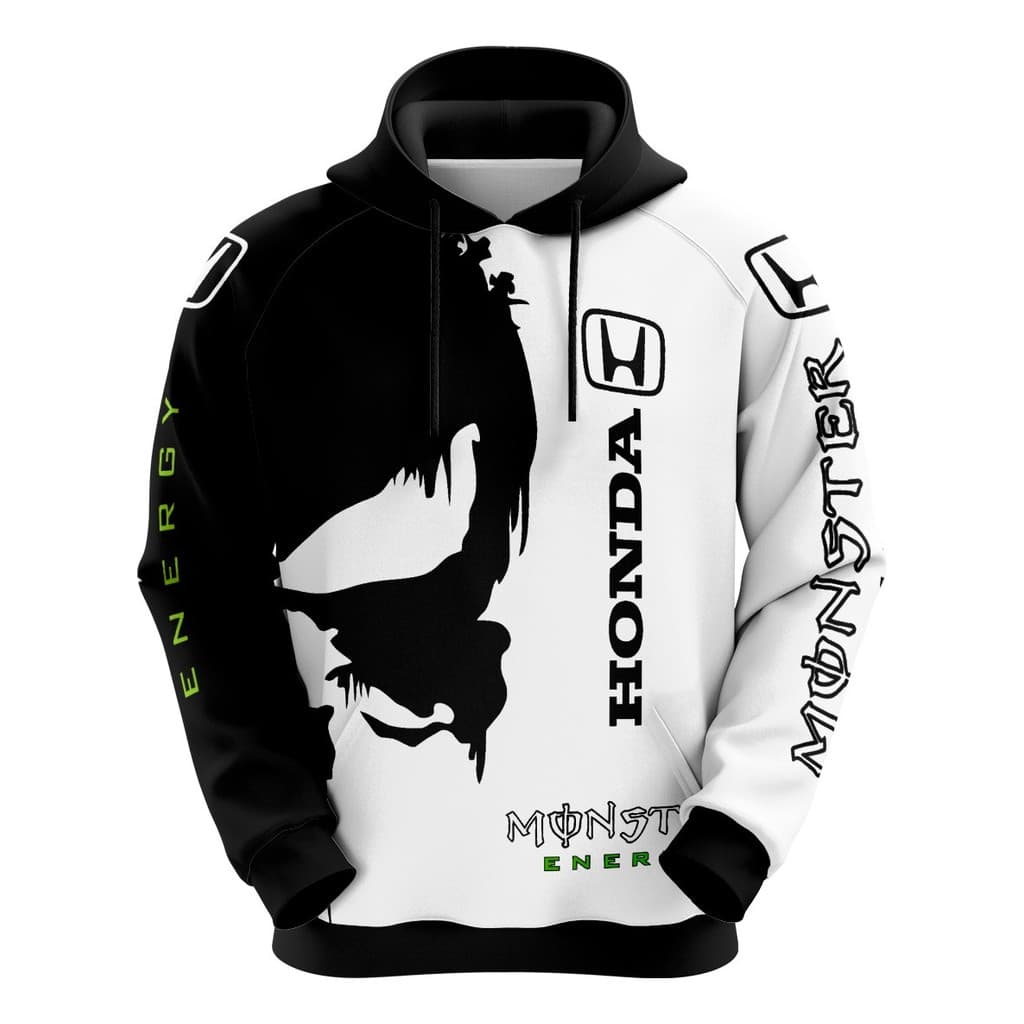 Moletom Masculino Uniforme Monster Skull Honda Moto Branco