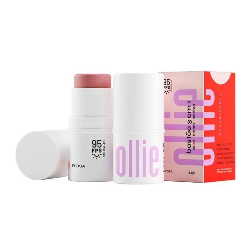 Bastão 3 em 1 Ollie Blush, Batom e Sombra FPS95 Cor Rosa 4,5g