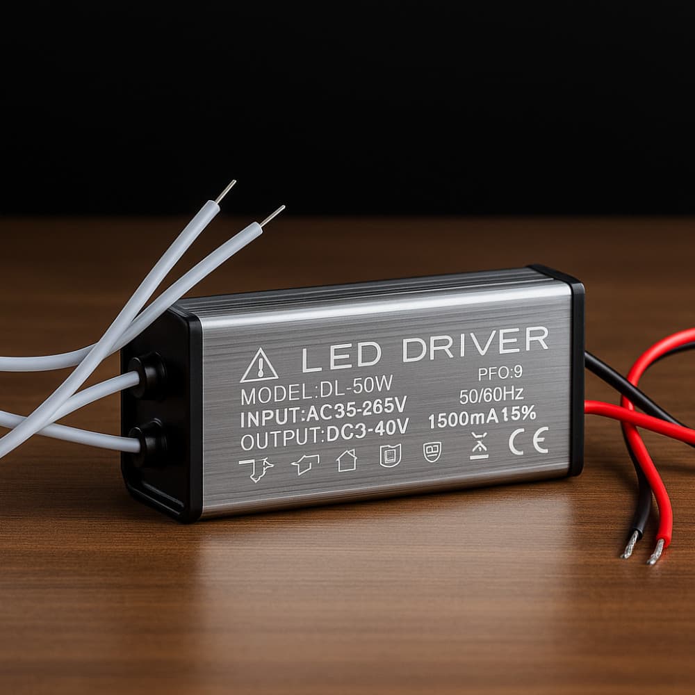 Fonte Driver LED 50W 1500mA DC 30-40V PF >0.9 Bivolt Alta Eficiência para Refletores e Luminárias
