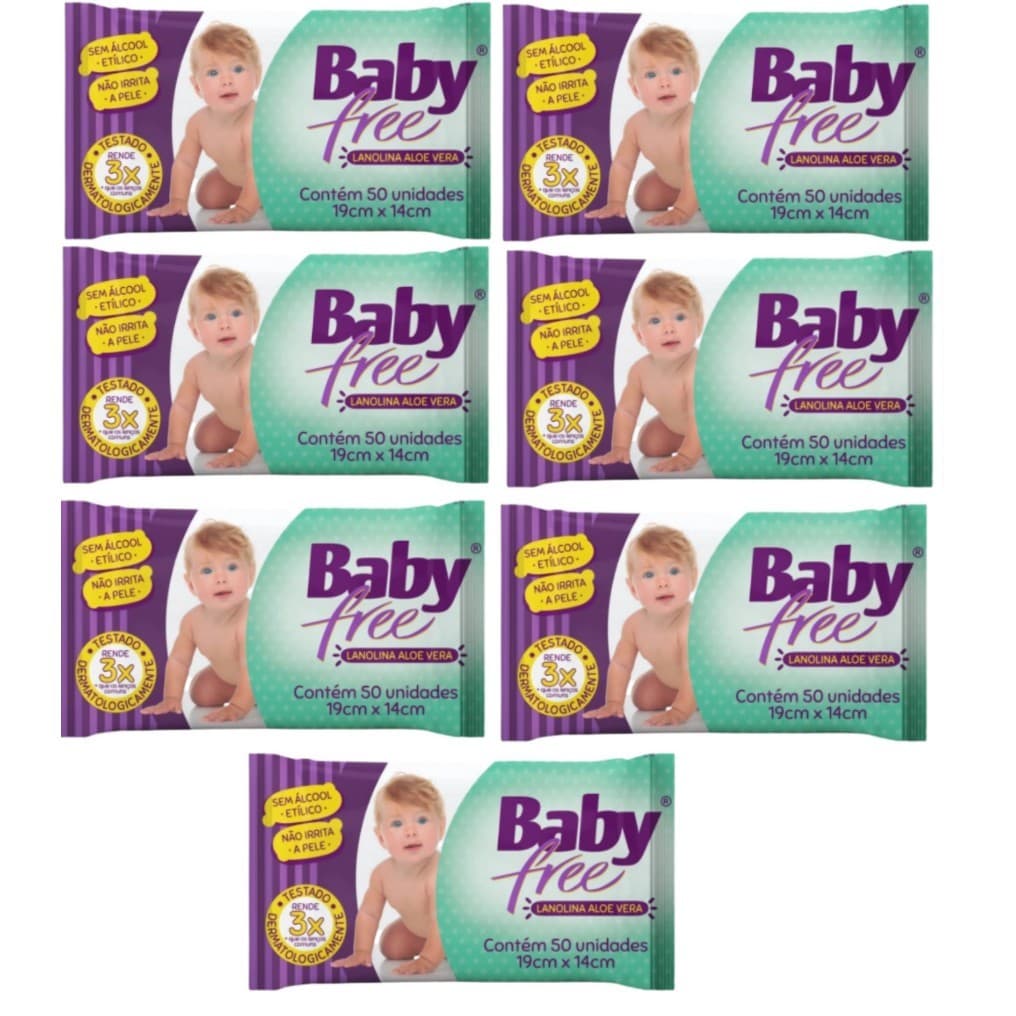 Kit com 7 Lenços Umedecidos Baby Free Toalha Umedecida Qualybless 7 Pacotes com 50 unidades
