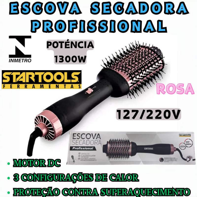 Escova Cabelo Secadora Profissional Antioxidantesaue Protegem Hidratam Fios127 Ou 220V Poténcia1300W