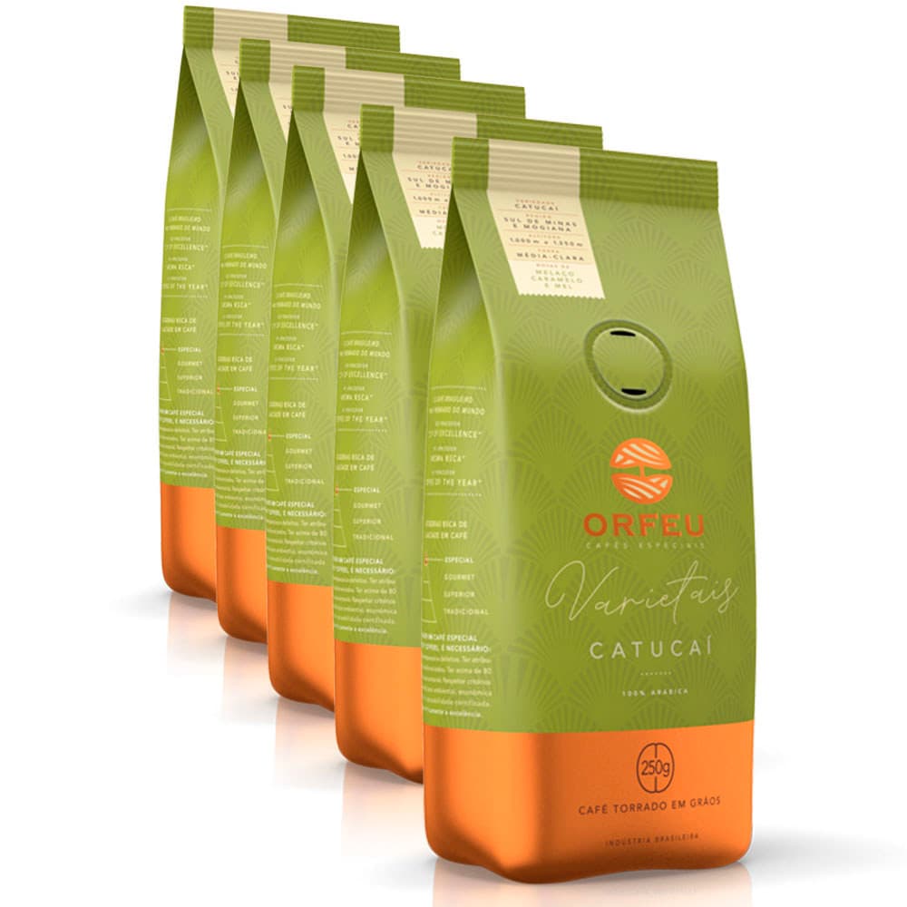 Café em Grãos Premium Orfeu Catucaí Kit 5 Pacotes de 250g