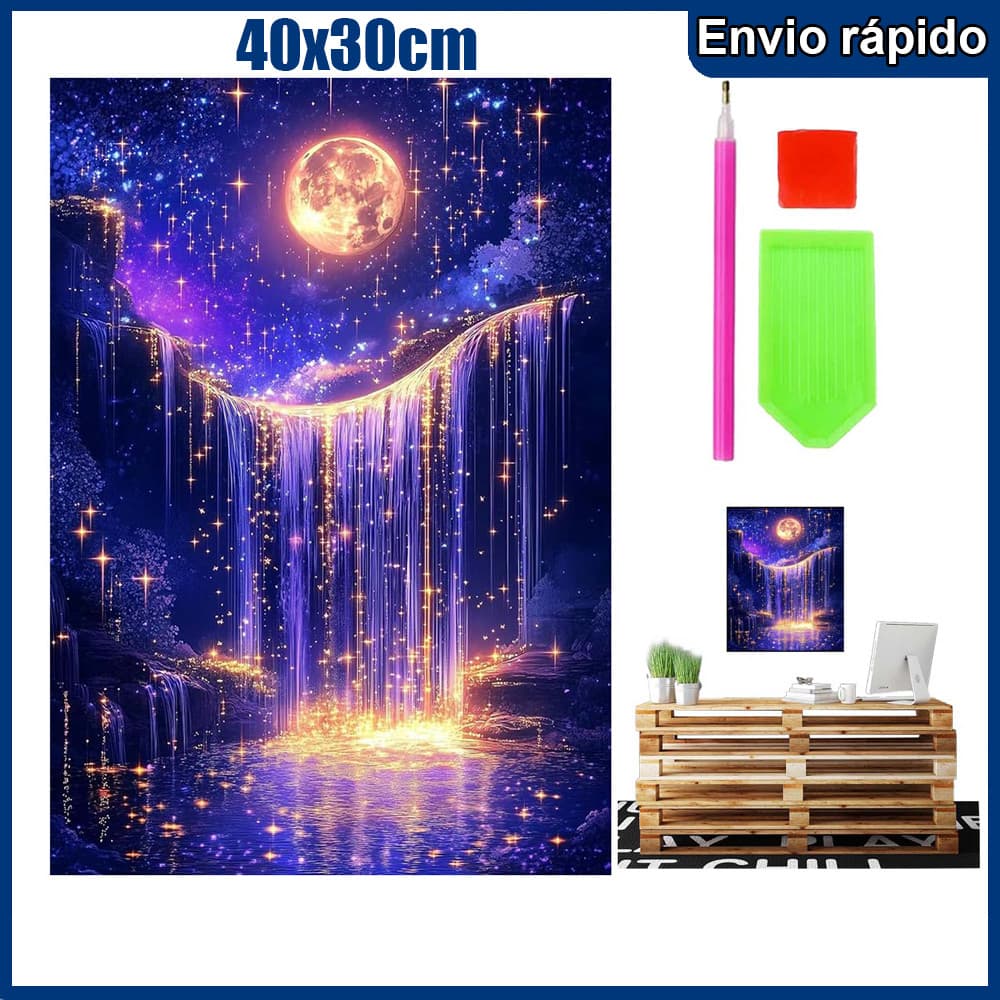 40x30cm Cachoeira estrelada roxa Pintura Diamante 5D Pintura de Diamante Kits De Pintura Diamante Para Adultos Quadrado