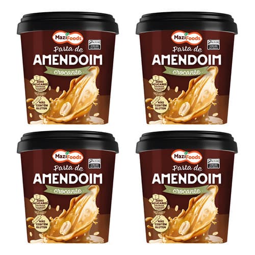 4 Pasta Amendoim Integral Natural Saudável Crocante 1,01kg