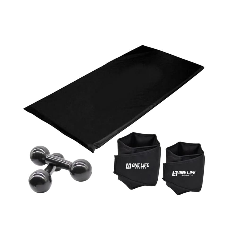 Kit Academia em Casa One Life Sports® – Colchonete + Par Halter 1kg + Par Caneleira 1kg