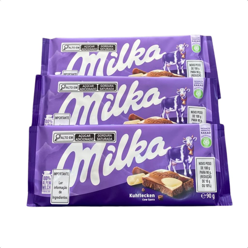 Kit 3 Chocolate Milka Branco e Ao Leite 90g Importado
