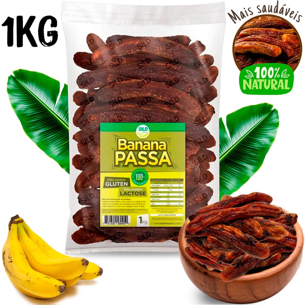Banana Passa Desidratada Natural Zero Açúcar SUPER MACIA E SABOROSA Saudável 1kg 500g  MAIS VENDIDO