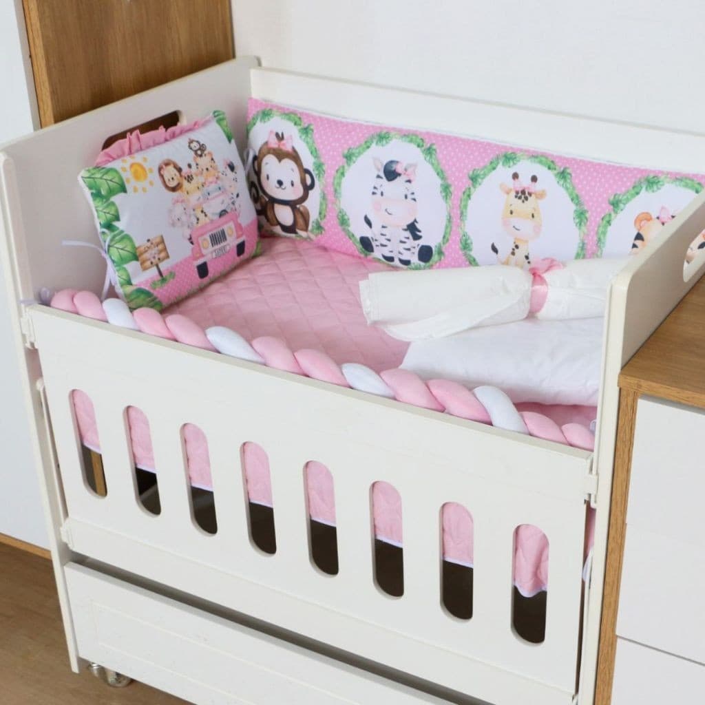 Mini Kit Berço 10 Peças Safári Rosa Menina Enxoval Completo para Bebê- Qualidade  Conforto Para Bebê