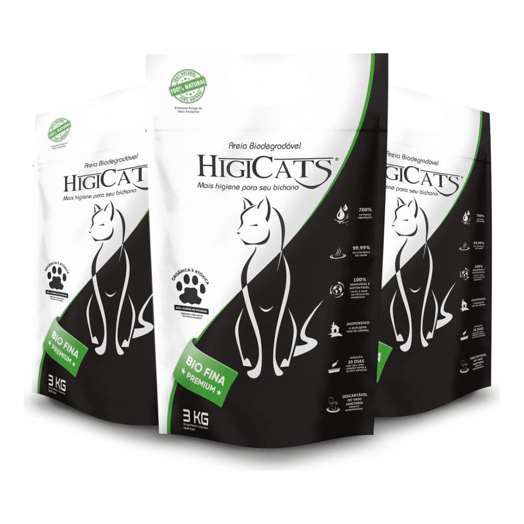 9kg Areia Sanitária HigiCats Natural Biodegradável Gatos