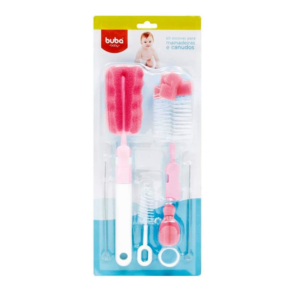 Kit De Escovas Para Limpeza Mamadeira Bico E Canudo Rosa