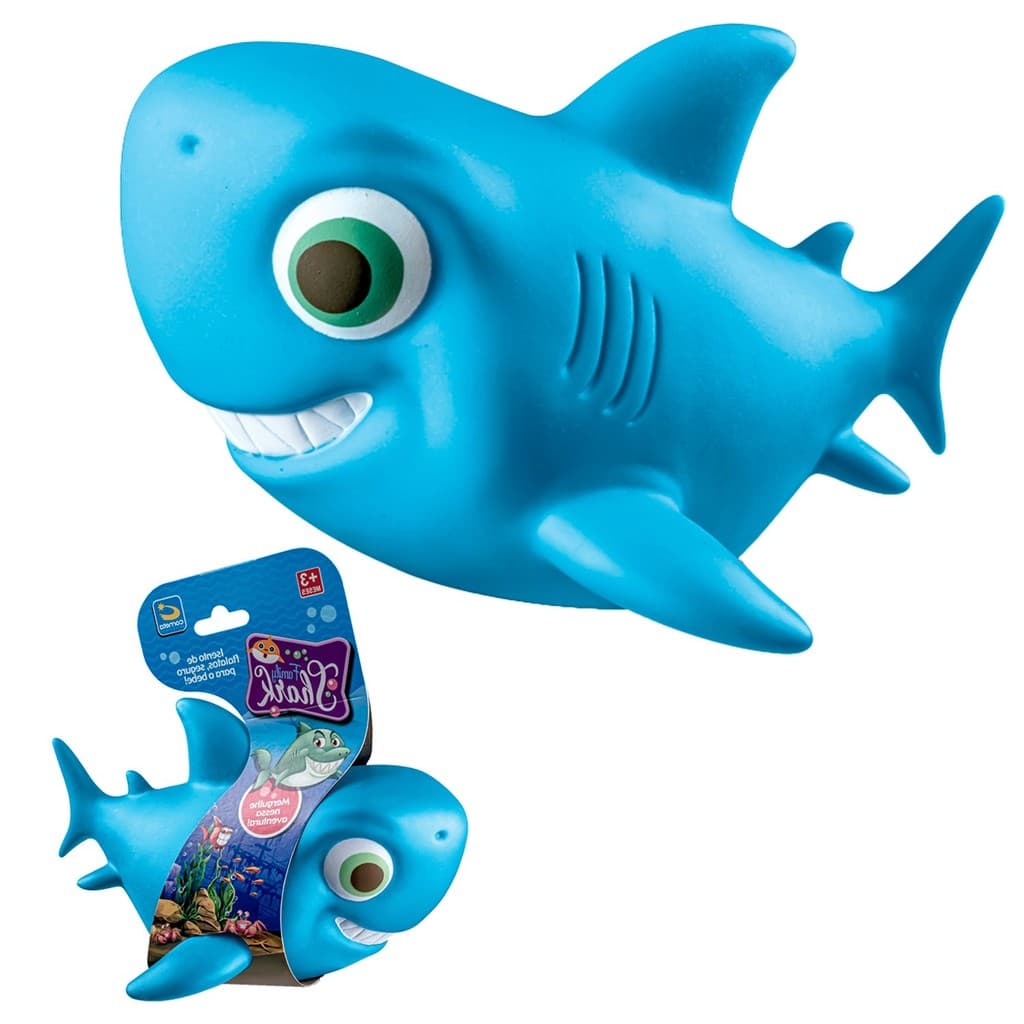 Boneco Shark Family Mordedor Vinil Macio Banho Piscina Brinquedo Tubarão Para Bebê Banheira Azul