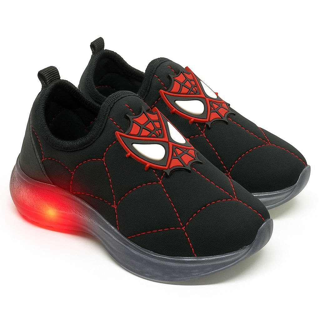 Sapato Led Lançamento Menino Personagem Mascara Aranha Calce Fácil Confortável 20 ao 34