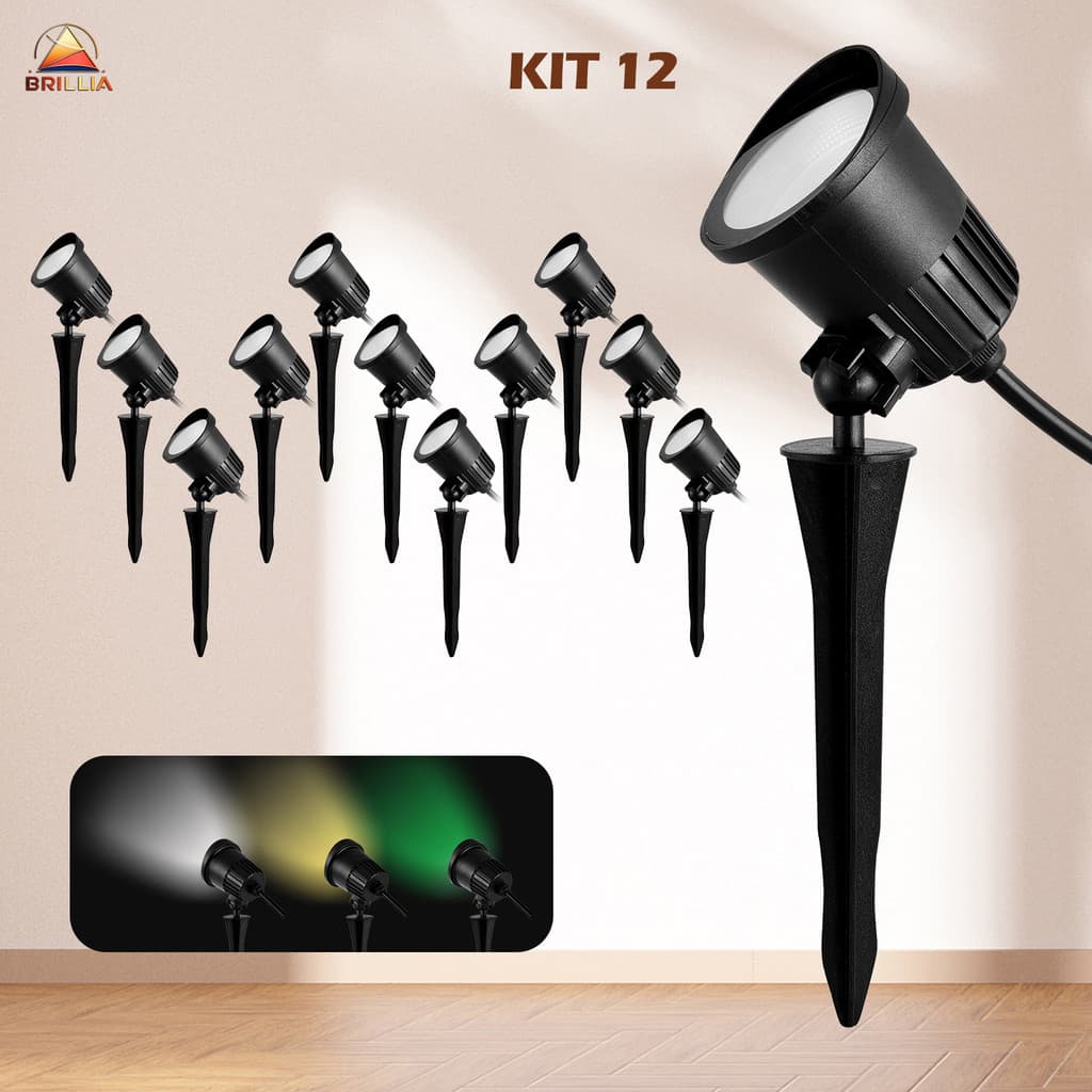 Kit 4 a 12 LED Luminária Espeto Jardim LED 7W à Prova d’Água Branco Frio Quente ou Verde IP65 Bivolt