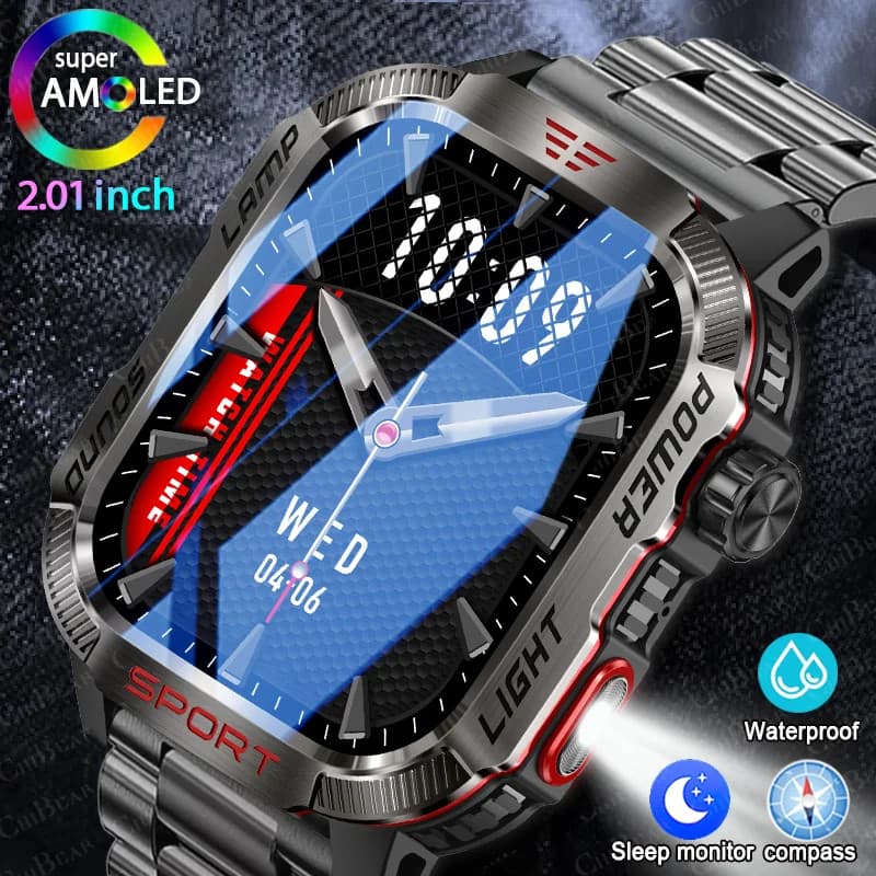 2025 Novo Relógio Esportivo Smartwatch 2.01 Polegada Tela HD Lanterna Bússola À Prova Dwaterproof Água Bluetooth Chamada